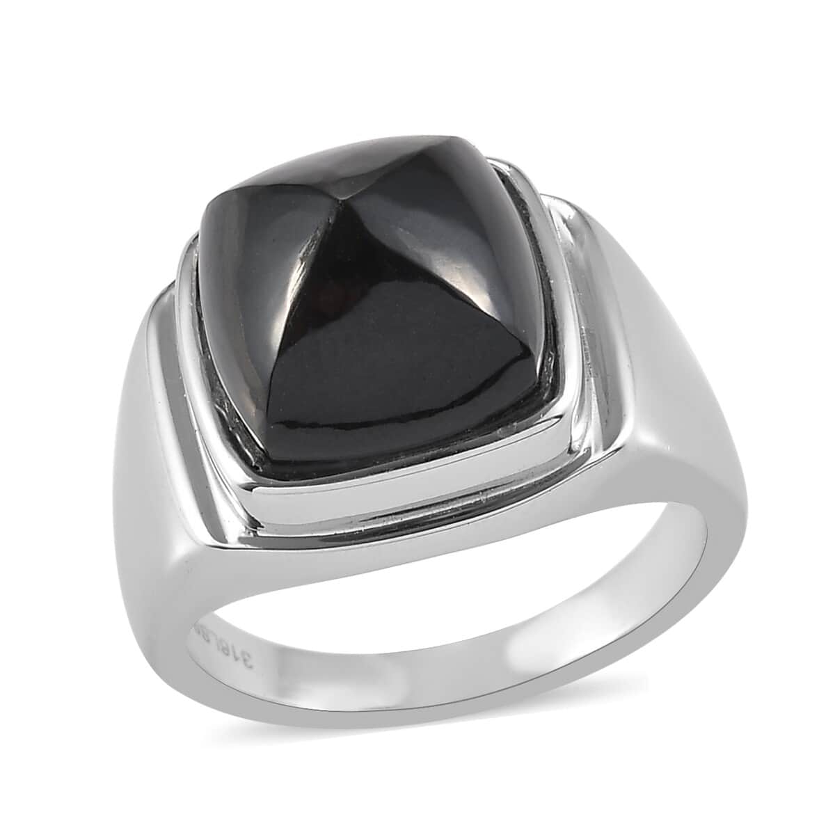 AMERICAN California Black Jade Men's Ring in Stainless Steel (Size 9.0) 14.20 ctw image number 0