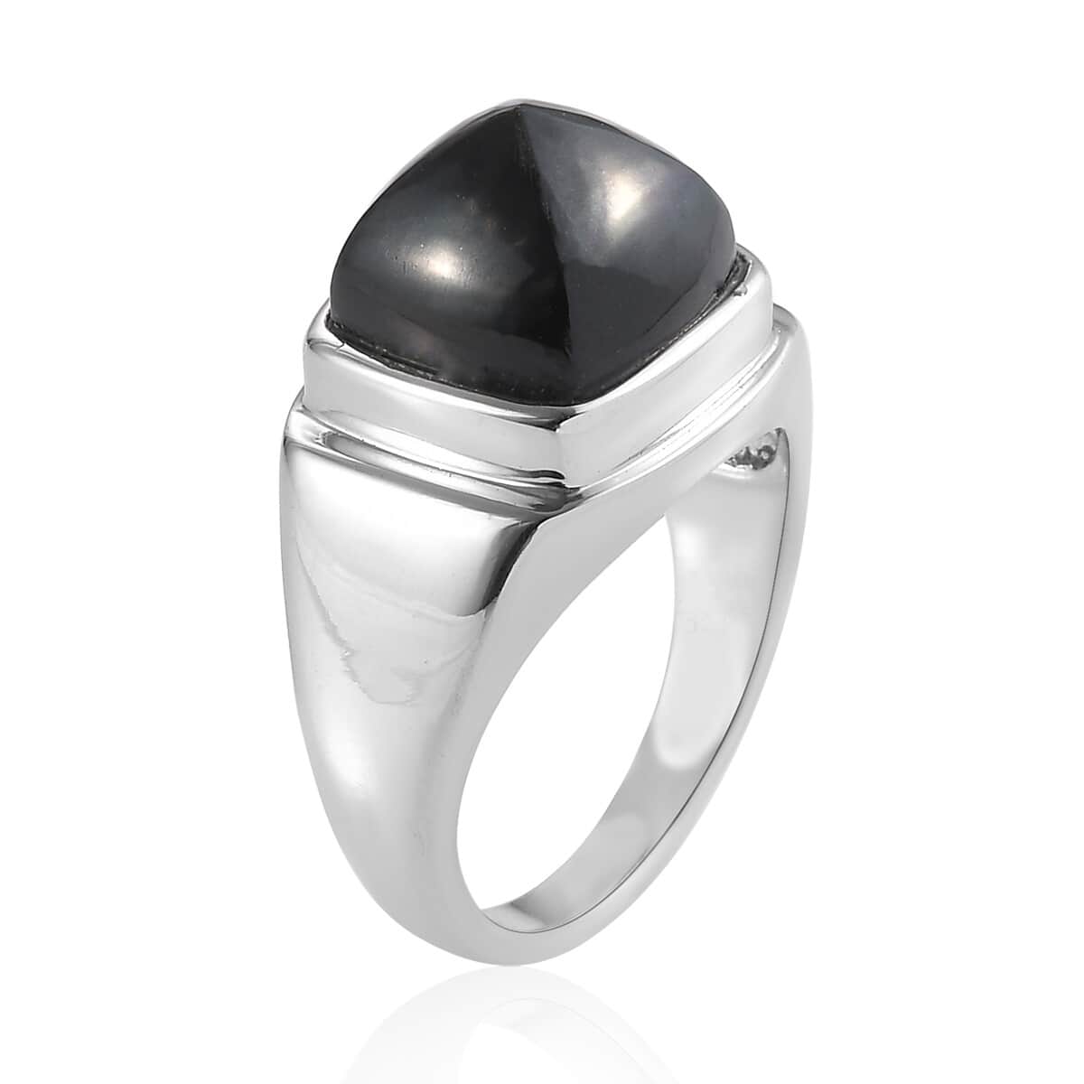 AMERICAN California Black Jade Men's Ring in Stainless Steel (Size 9.0) 14.20 ctw image number 3