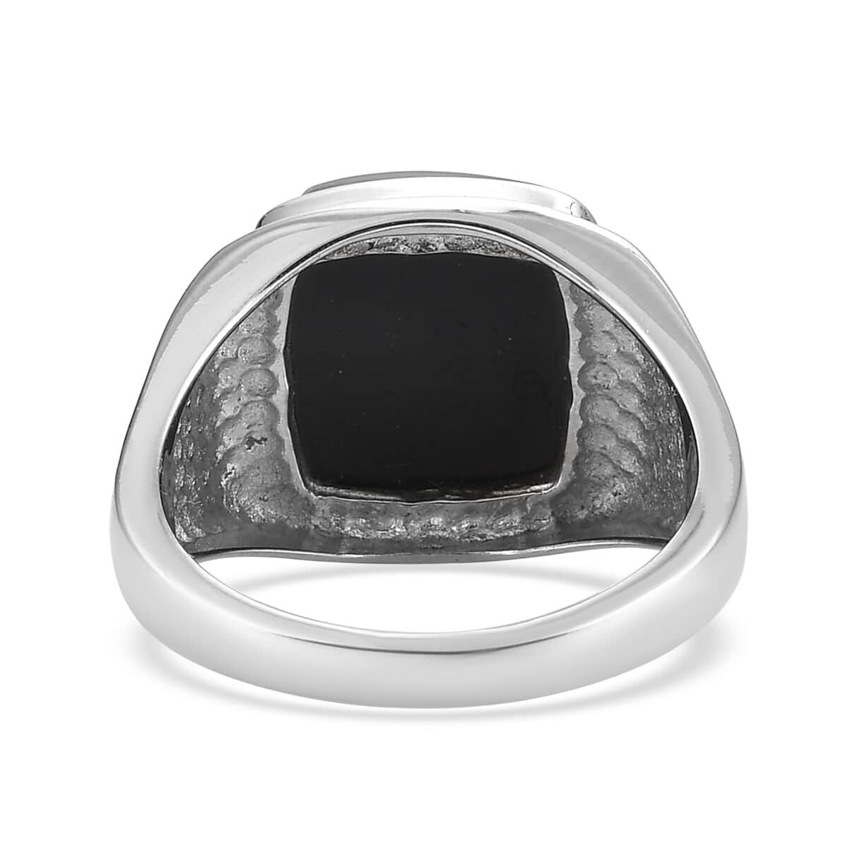 AMERICAN California Black Jade Men's Ring in Stainless Steel (Size 9.0) 14.20 ctw image number 4