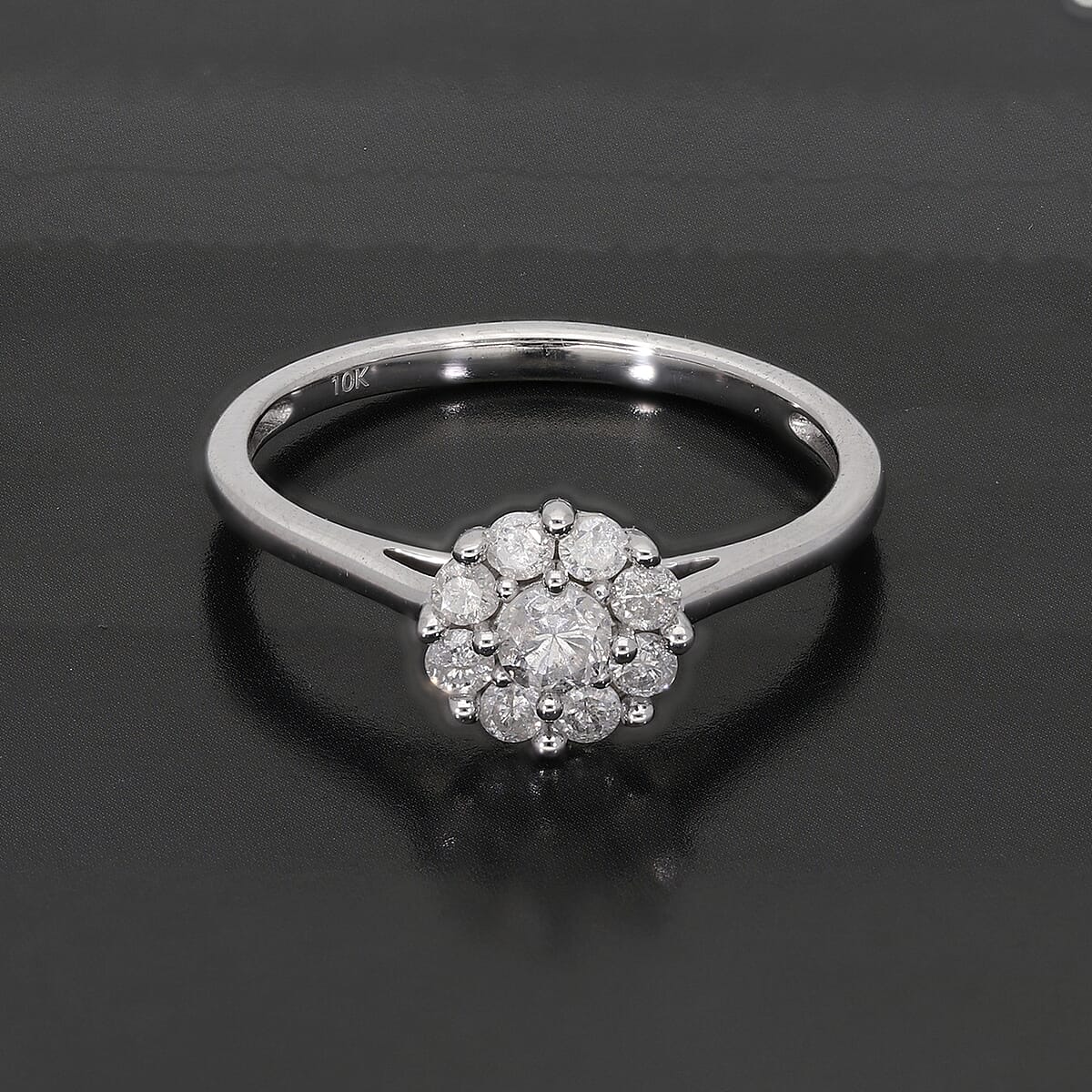 SGL Certified Luxoro 10K White Gold Natural Diamond (G-H, I3) Floral Ring (Size 10.0) 0.50 ctw image number 1