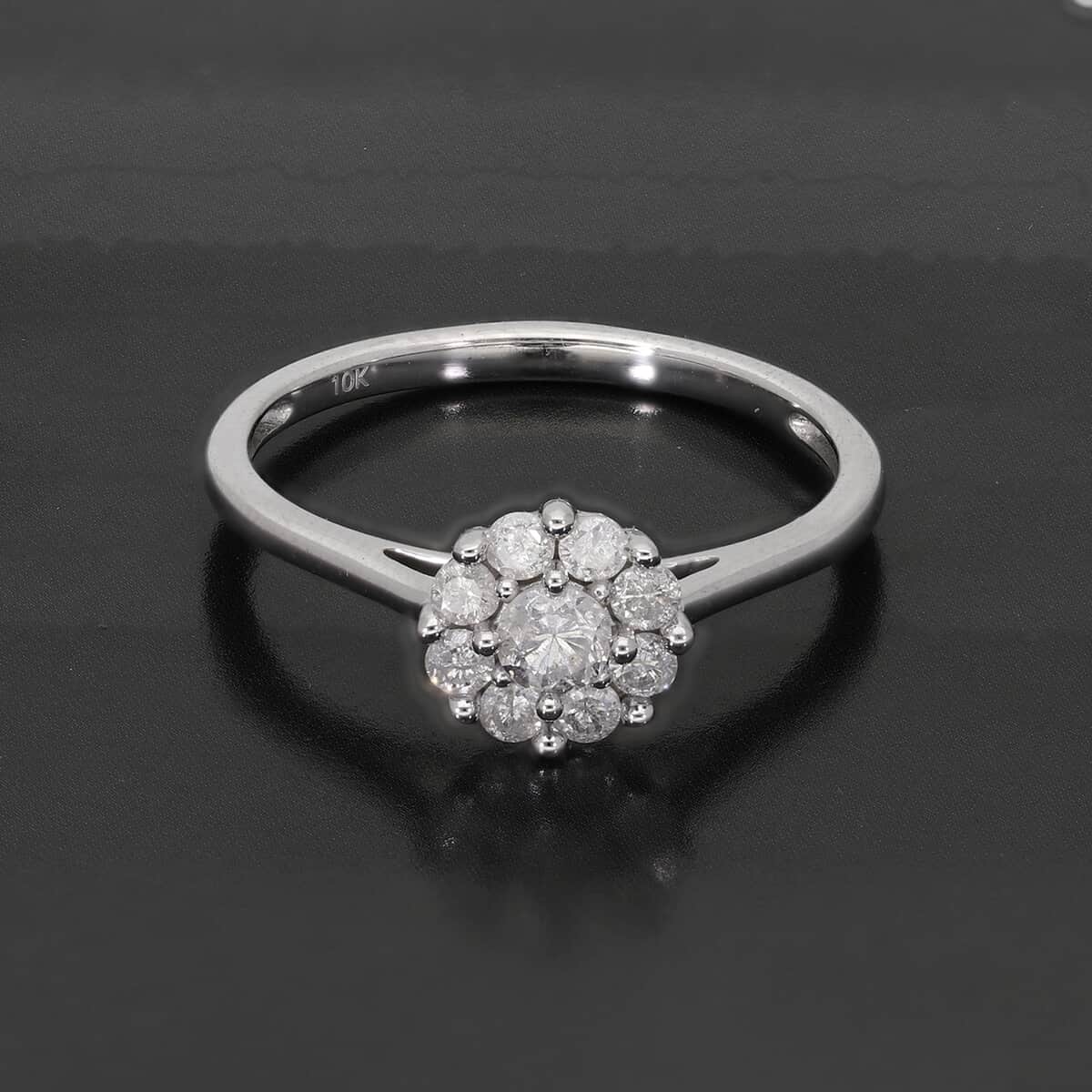 SGL Certified 10K White Gold Natural G-H I3 Diamond Floral Ring (Size 8.0) 2.15 Grams 0.50 ctw image number 1