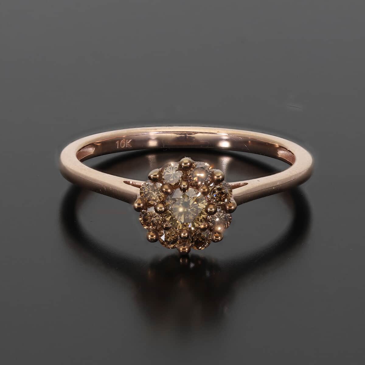 SGL Certified 10K Rose Gold Natural Champagne Diamond Floral Ring (Size 10.0) 2.15 Grams 0.50 ctw image number 1