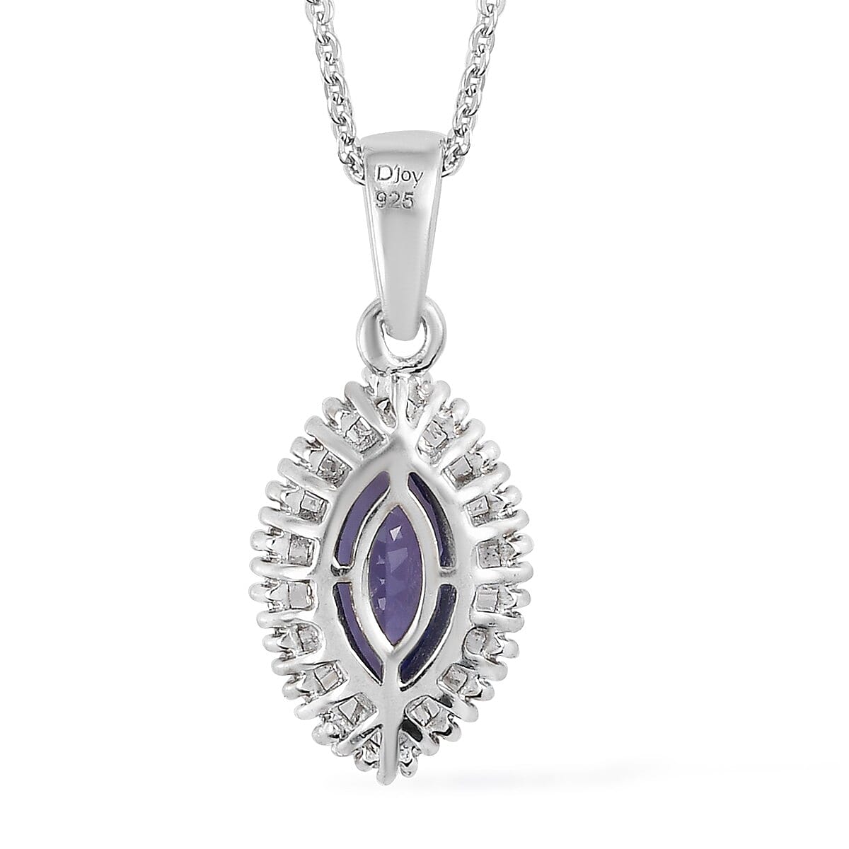 Elongated Tanzanite and Diamond Pendant Necklace 20 Inches in Platinum Over Sterling Silver 1.25 ctw image number 4
