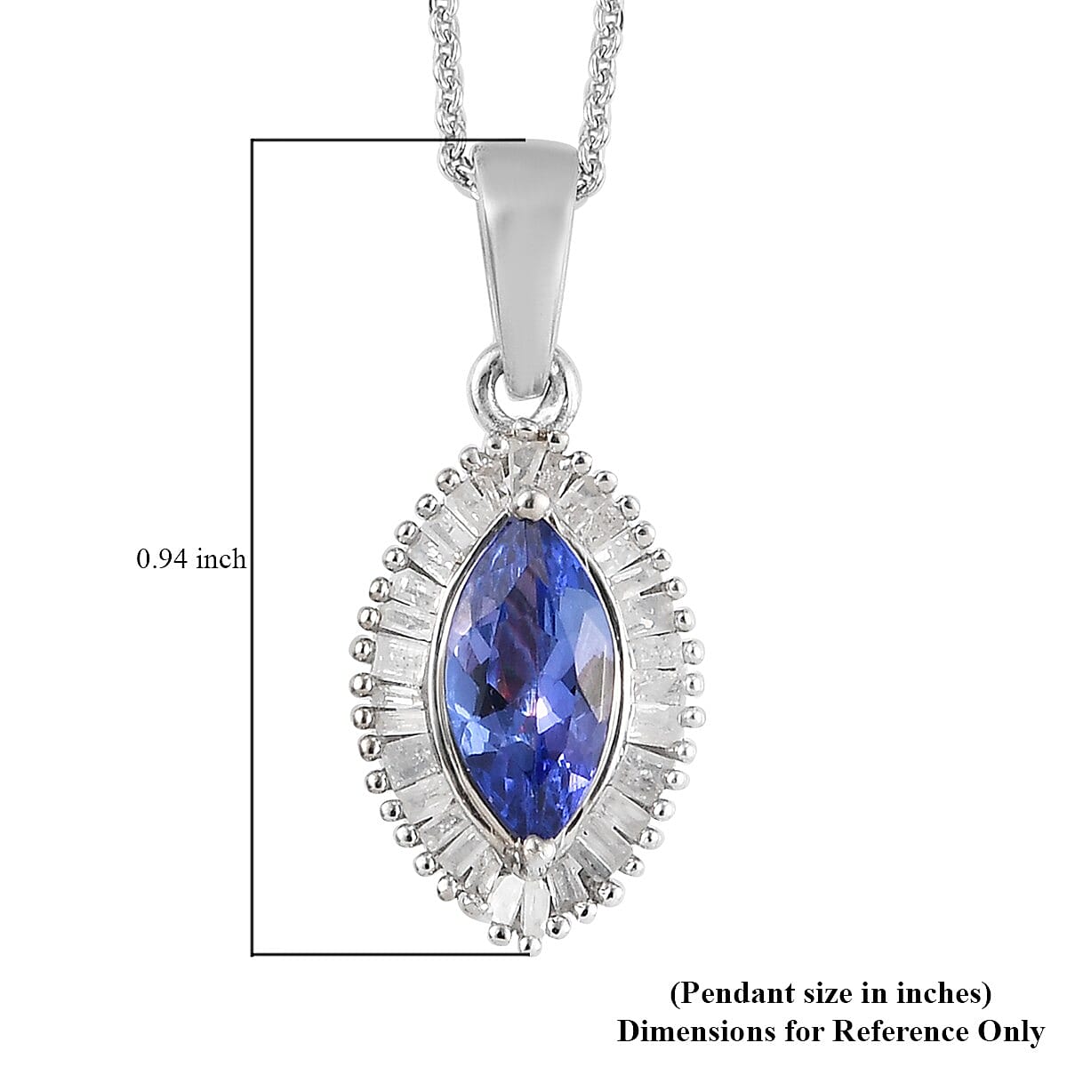 Elongated Tanzanite and Diamond Pendant Necklace 20 Inches in Platinum Over Sterling Silver 1.25 ctw image number 5