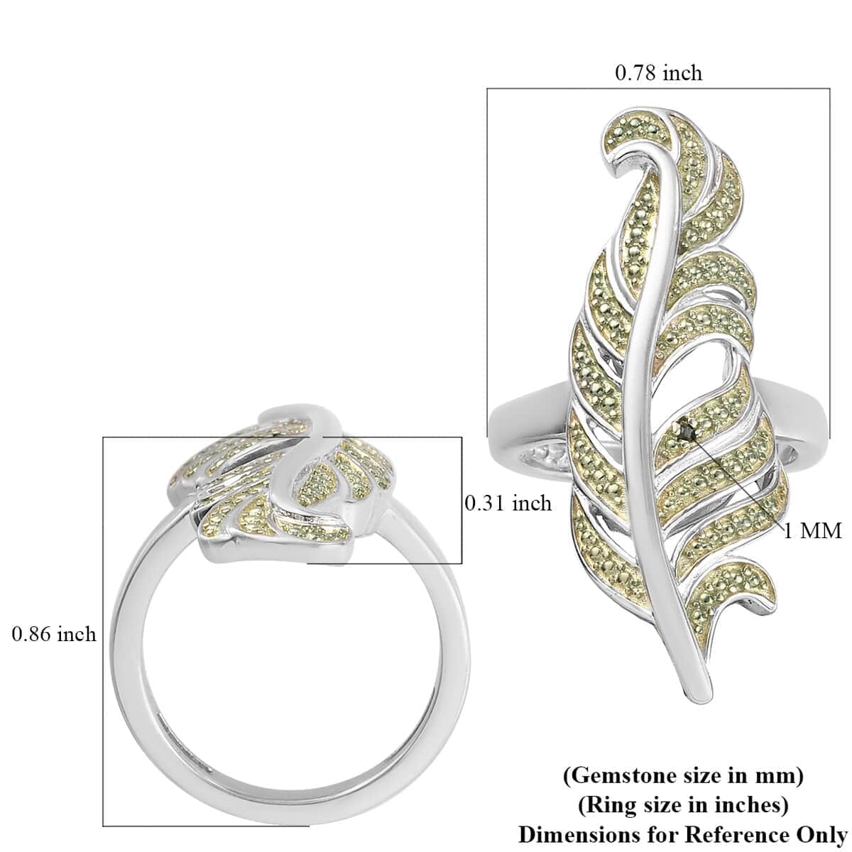 Green Diamond (IR) Accent Feather Ring in Platinum Over Copper (Size 7.0) image number 5