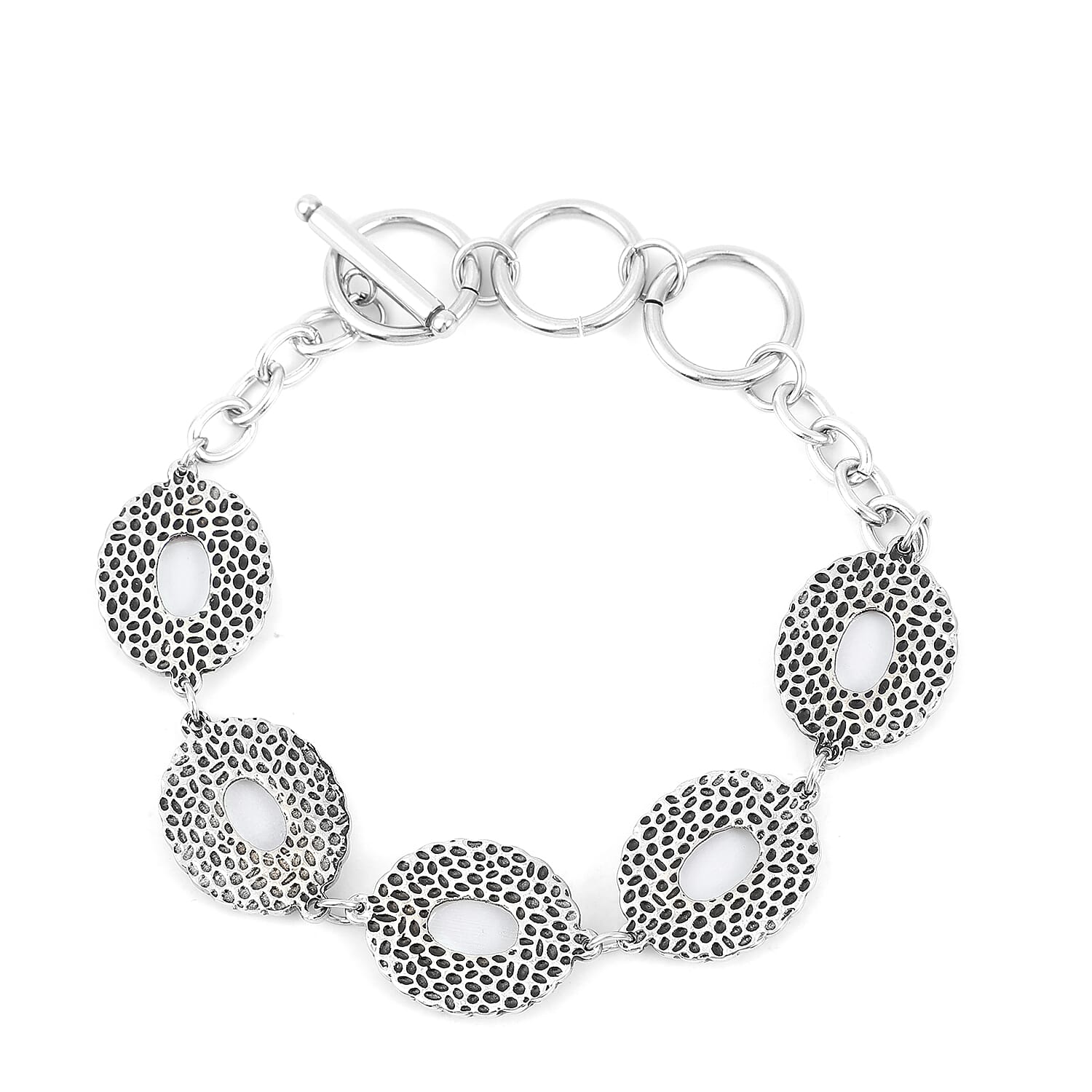 White Mother Of Pearl Station Bracelet in Stainless Steel (7.5-9.5In)