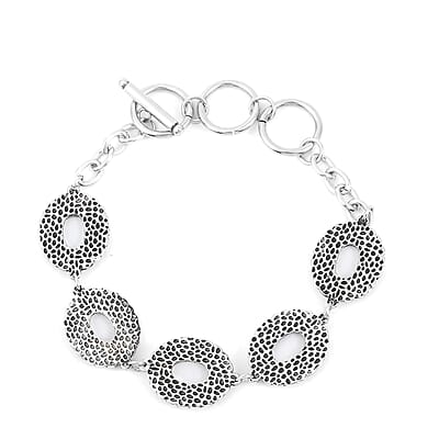 White Mother Of Pearl Station Bracelet in Stainless Steel (7.5-9.5In)