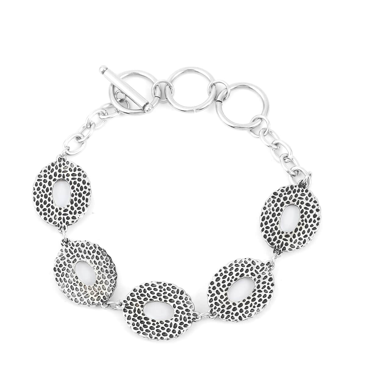 White Mother Of Pearl Station Bracelet in Stainless Steel (7.5-9.5In) image number 2