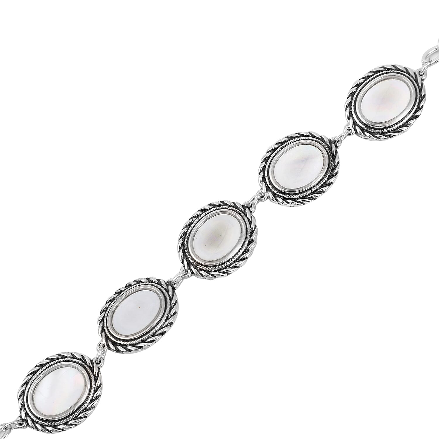 White Mother Of Pearl Station Bracelet in Stainless Steel (7.5-9.5In)