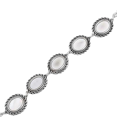 White Mother Of Pearl Station Bracelet in Stainless Steel (7.5-9.5In)