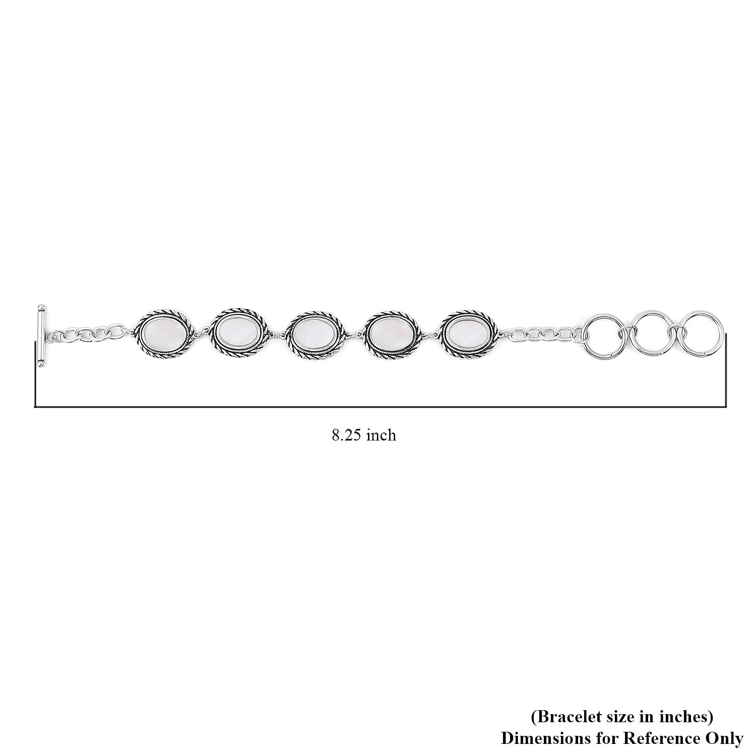 White Mother Of Pearl Station Bracelet in Stainless Steel (7.5-9.5In)