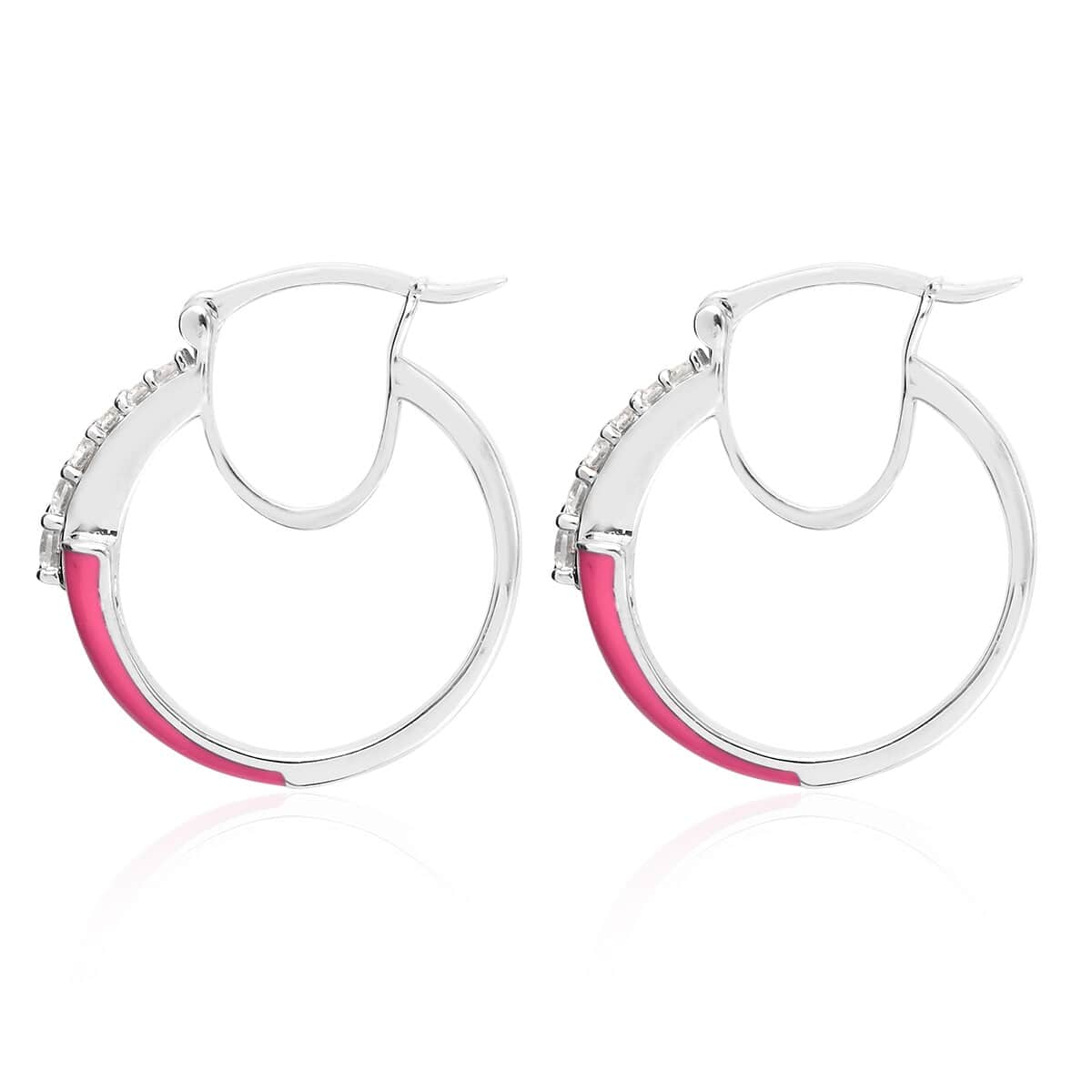 GP Multi Color Passion Collection Zircon and Enameled Hoop Earrings in Platinum Over Sterling Silver 0.60 ctw image number 3