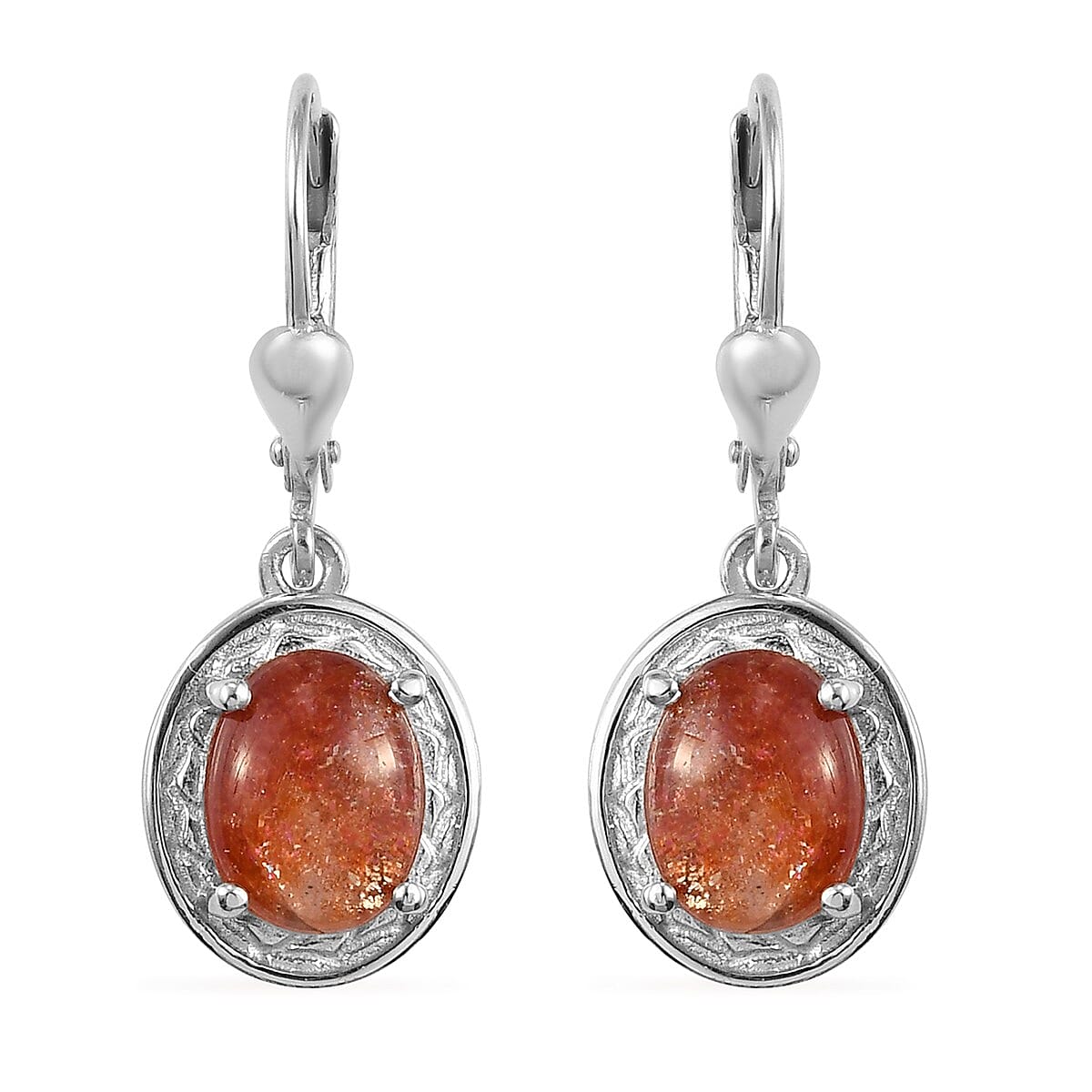 Korevora Sunstone Lever Back Earrings in Platinum Over Sterling Silver 4.00 ctw