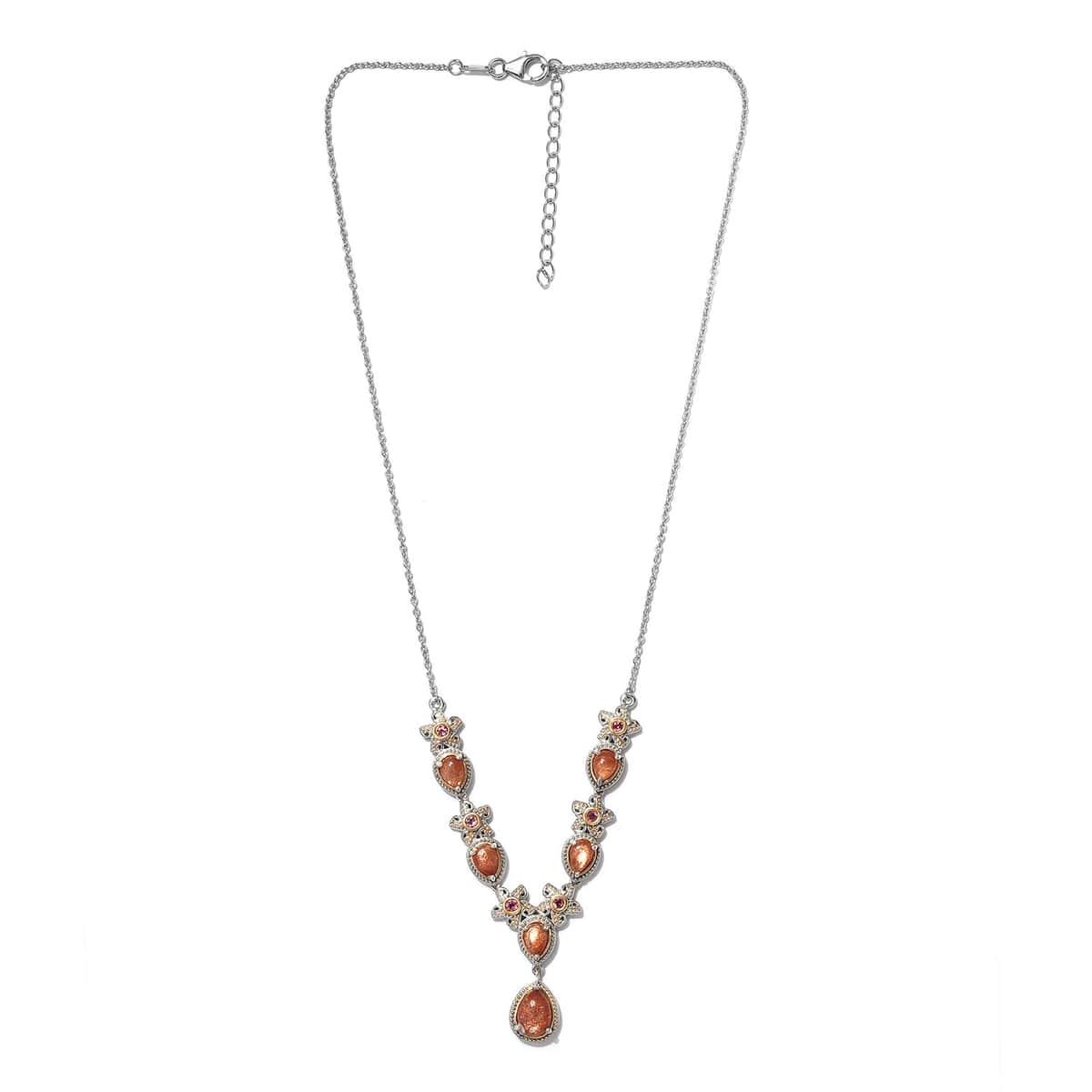 Korevora Sunstone and Orissa Rose Garnet Floral Necklace 18 Inches in Platinum Over Sterling Silver 5.90 ctw image number 1