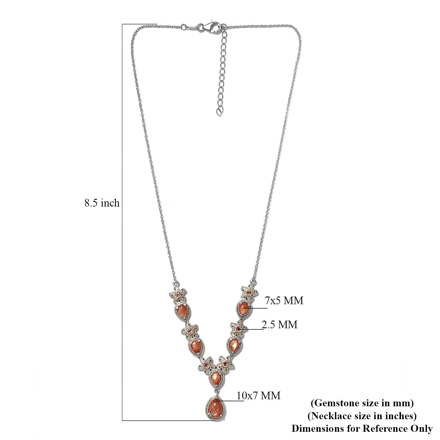 Korevora Sunstone and Orissa Rose Garnet Floral Necklace 18 Inches in Platinum Over Sterling Silver 5.90 ctw