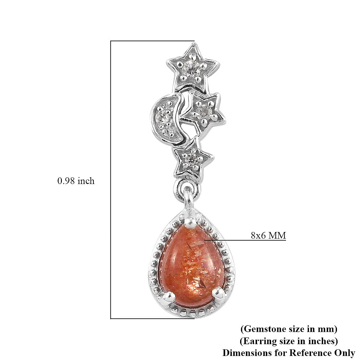 Korevora Sunstone and White Zircon Celestial Dangle Earrings in Platinum Over Sterling Silver 2.40 ctw image number 4