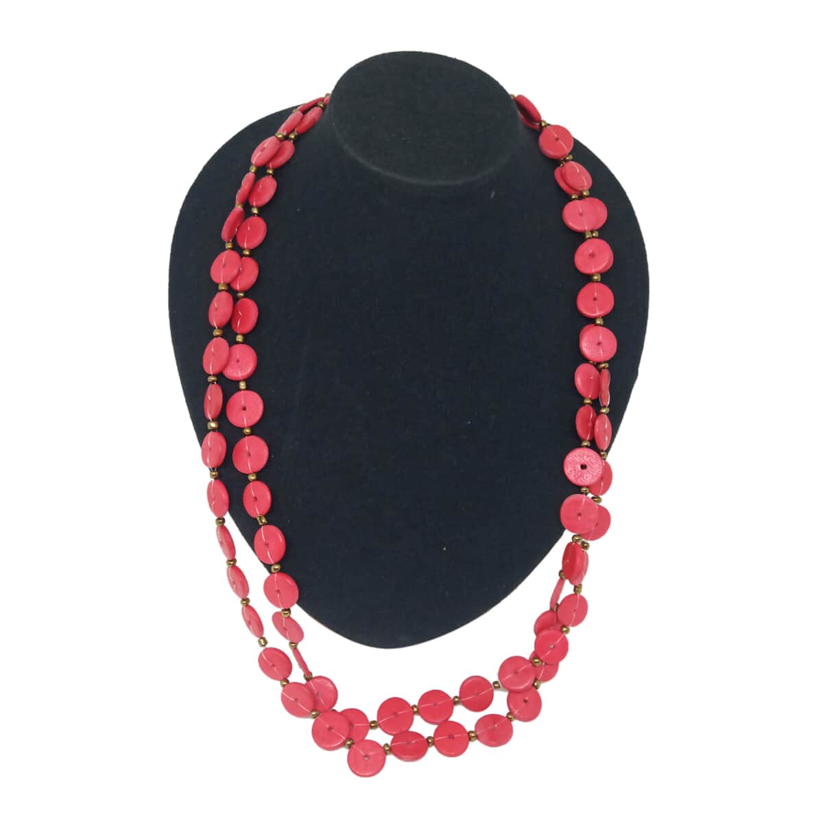 Red Coco Puckalet 15mm With Glass Beaded Accent Endless Necklace 60 Inches image number 0