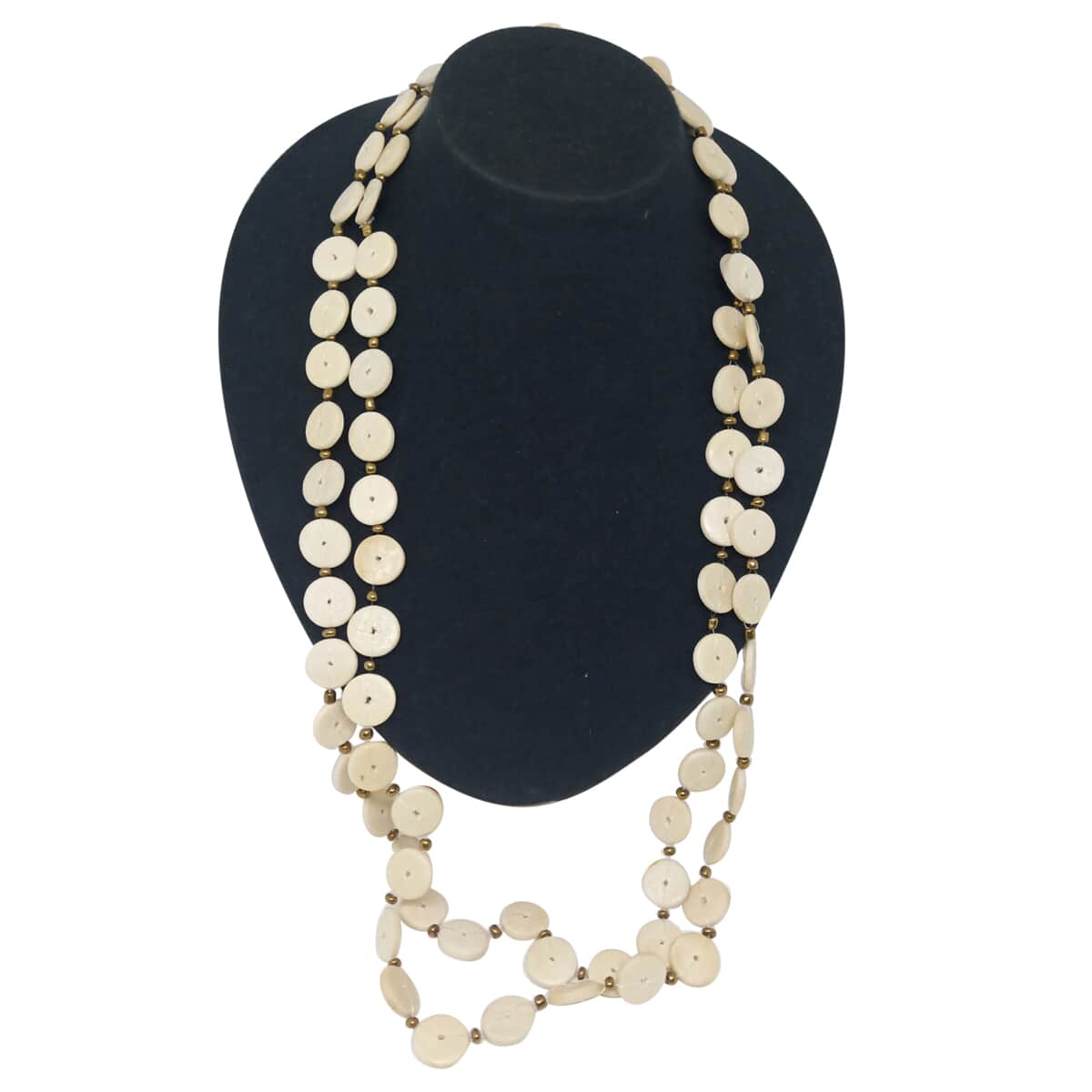White Coco Puckalet 15mm With Glass Beaded Accent Endless Necklace 60 Inches image number 0