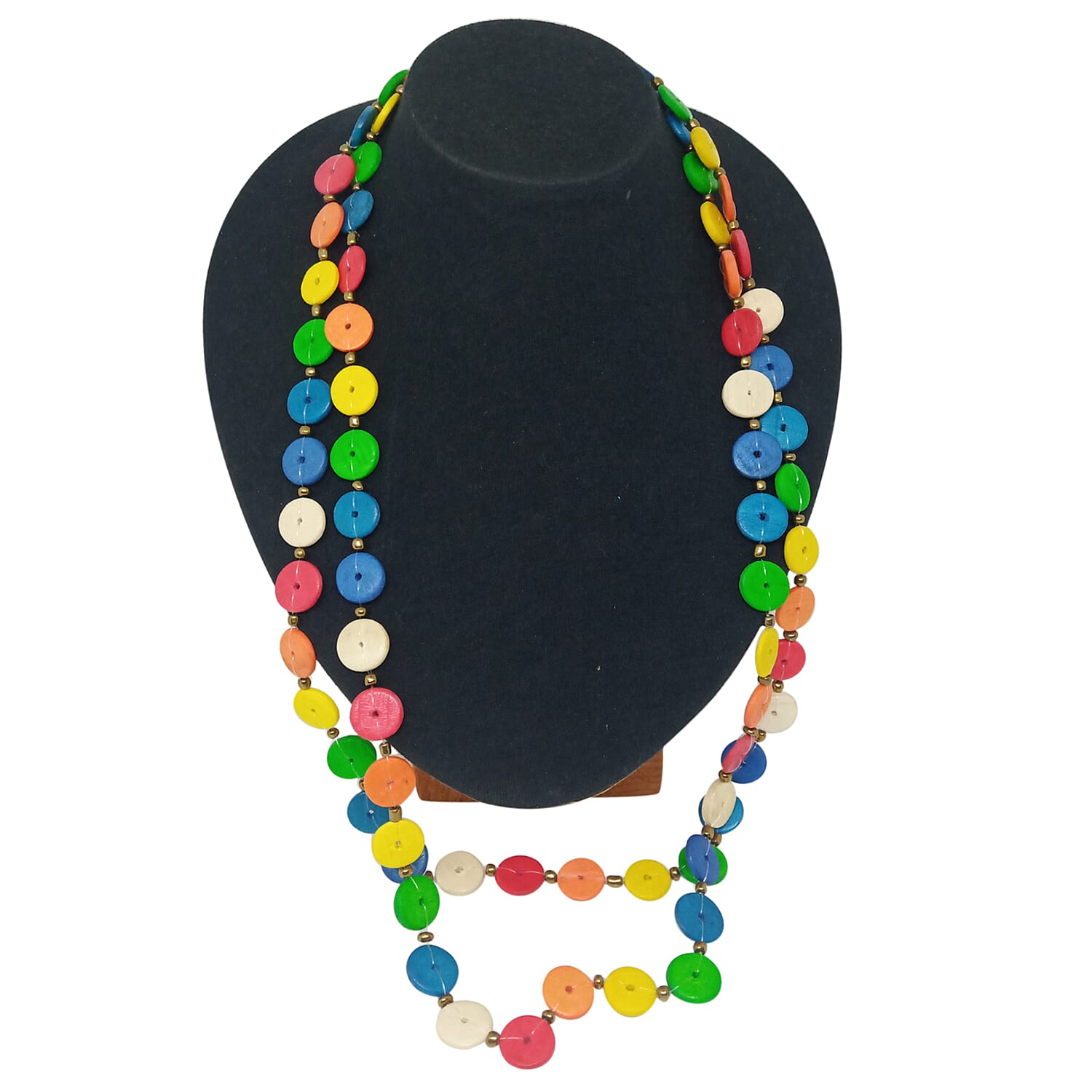 Rainbow Color Coco Puckalet 15mm With Glass Beaded Accent Endless Necklace 60 Inches