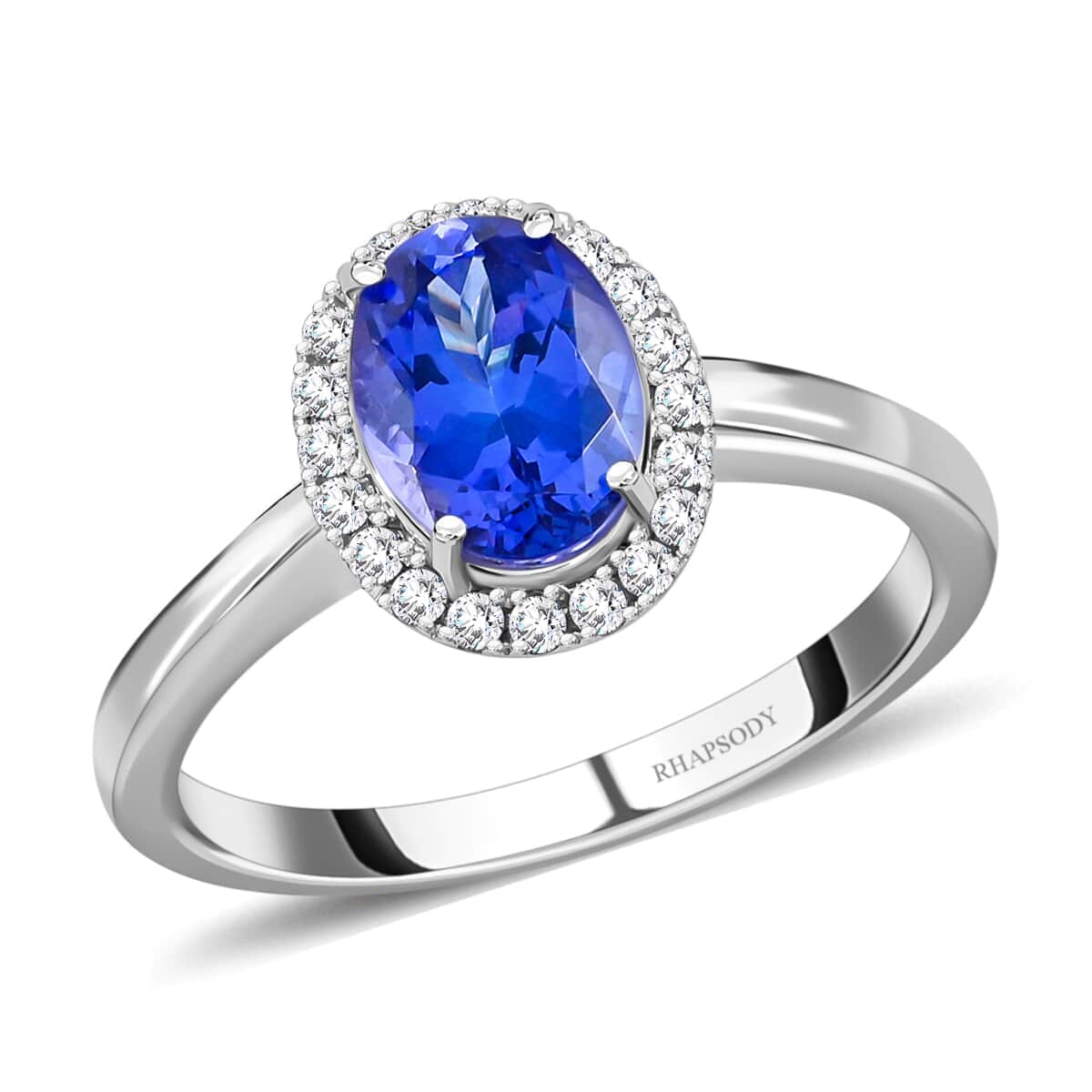 Certified & Appraised Rhapsody AAAA Tanzanite and E-F VS Diamond 1.60 ctw Halo Ring in 950 Platinum (Size 7.5) 5.40 Grams image number 0