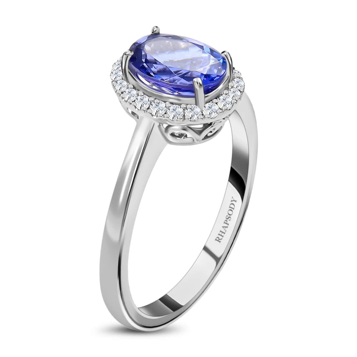 Certified & Appraised Rhapsody AAAA Tanzanite and E-F VS Diamond 1.60 ctw Halo Ring in 950 Platinum (Size 7.5) 5.40 Grams image number 2