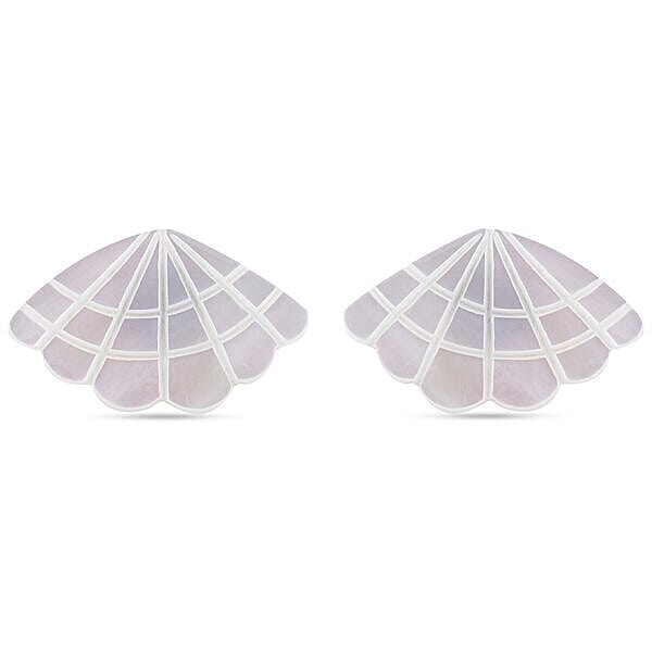  White Mother of Pearl Earrings in Silvertone