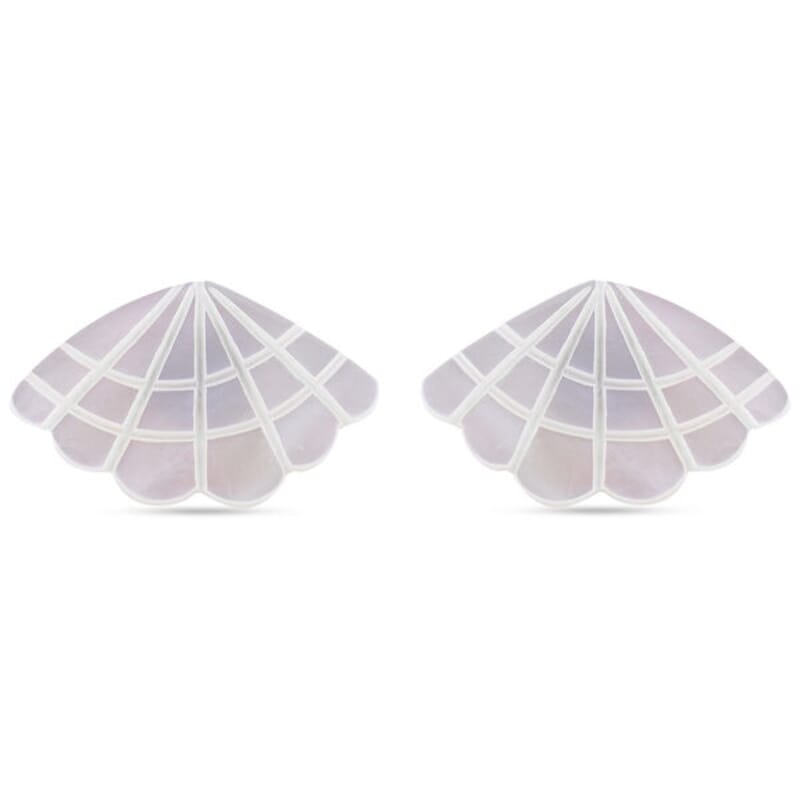  White Mother of Pearl Earrings in Silvertone