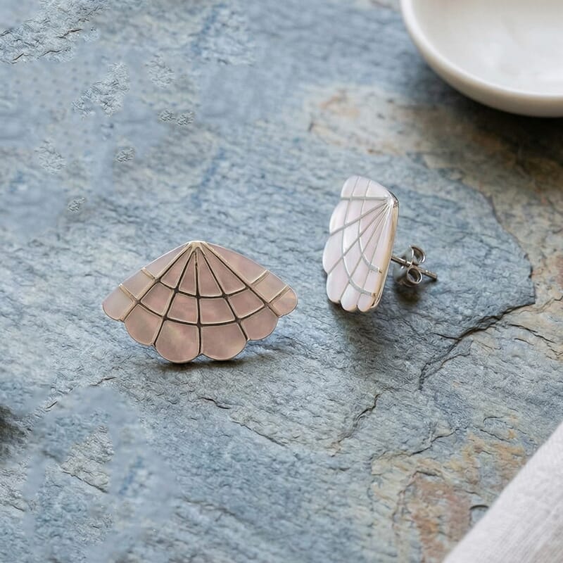  White Mother of Pearl Earrings in Silvertone