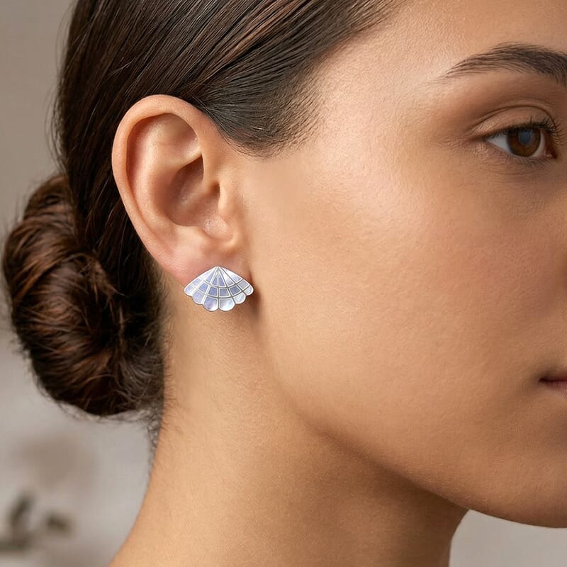  White Mother of Pearl Earrings in Silvertone