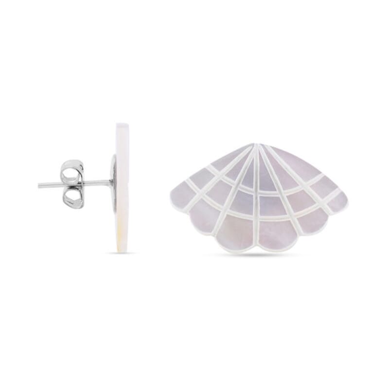  White Mother of Pearl Earrings in Silvertone