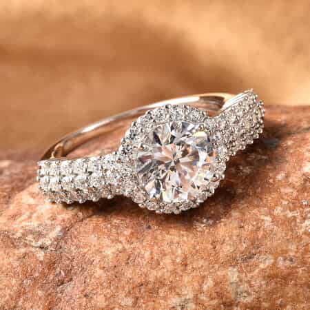 Lustro Stella Made with Finest CZ Floral Ring in Rhodium Over Sterling Silver (Size 9.0) 4.90 ctw image number 1