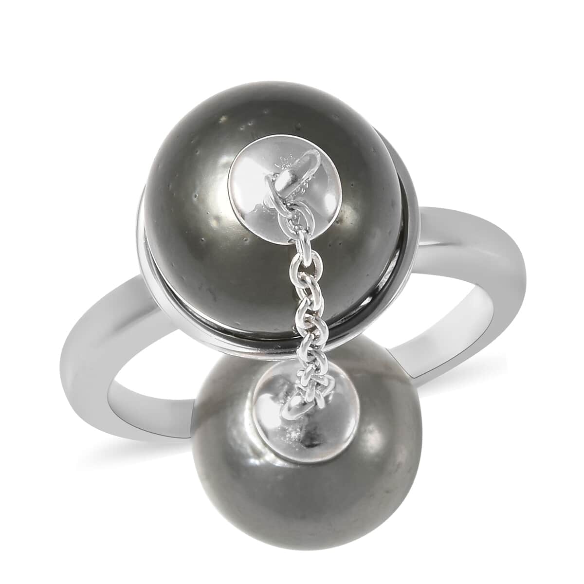 Tahitian Pearl, White Zircon Ring in Rhodium Over Sterling Silver (Size 10.0) image number 0
