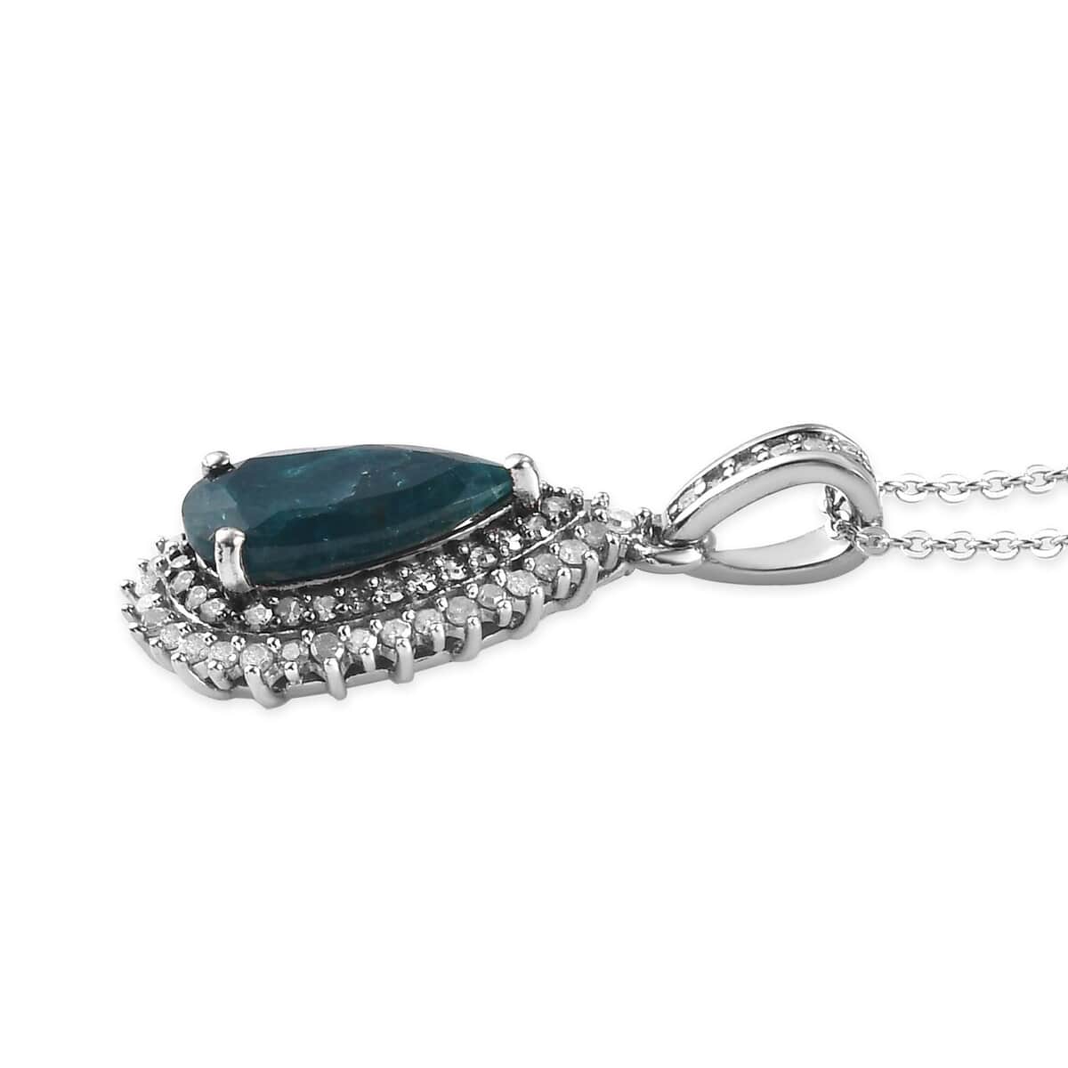 Teal Grandidierite and Natural Champagne and White Diamond Drop Pendant Necklace 20 Inches in Platinum Over Sterling Silver 2.35 ctw image number 2