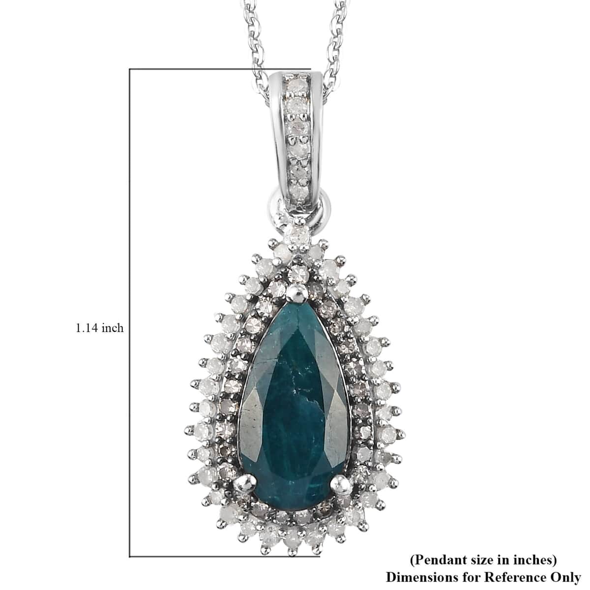 Teal Grandidierite and Natural Champagne and White Diamond Drop Pendant Necklace 20 Inches in Platinum Over Sterling Silver 2.35 ctw image number 4
