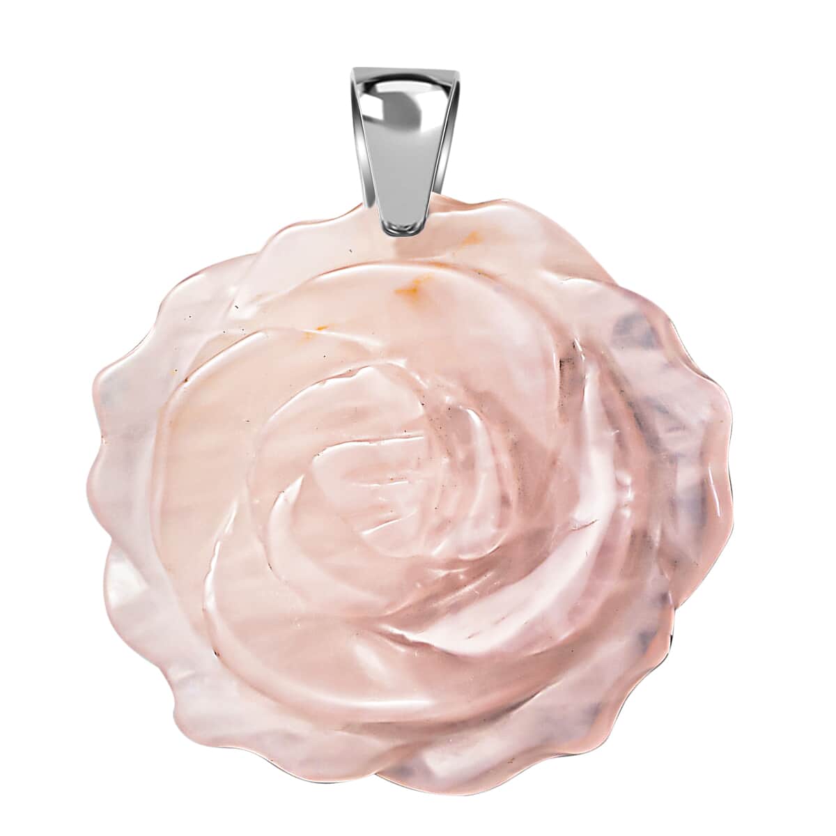 Galilea Rose Quartz Carved Rose Pendant with Choker Necklace 15 Inches in Stainless Steel 55.00 ctw image number 2