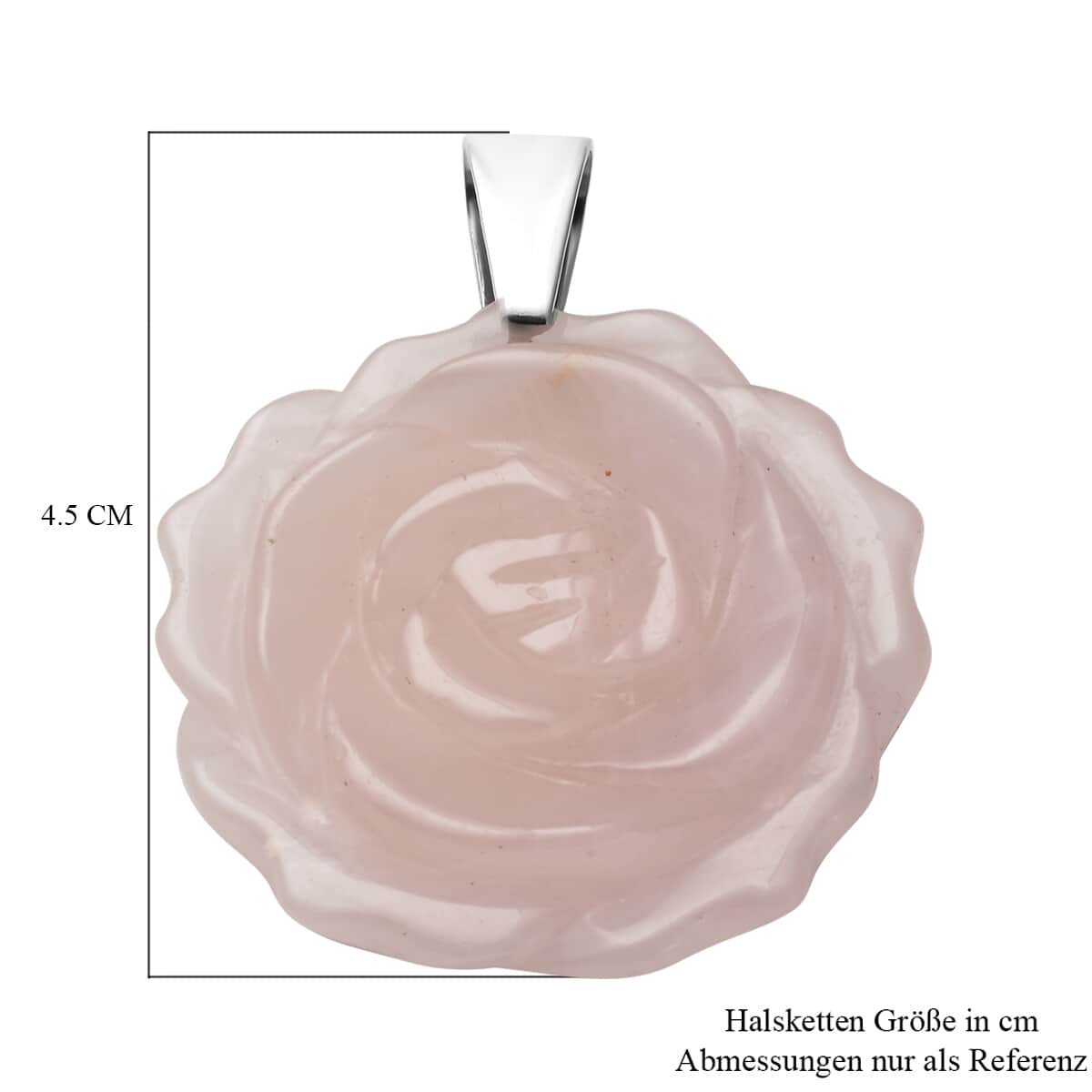 Galilea Rose Quartz Carved Rose Pendant with Choker Necklace 15 Inches in Stainless Steel 55.00 ctw image number 3