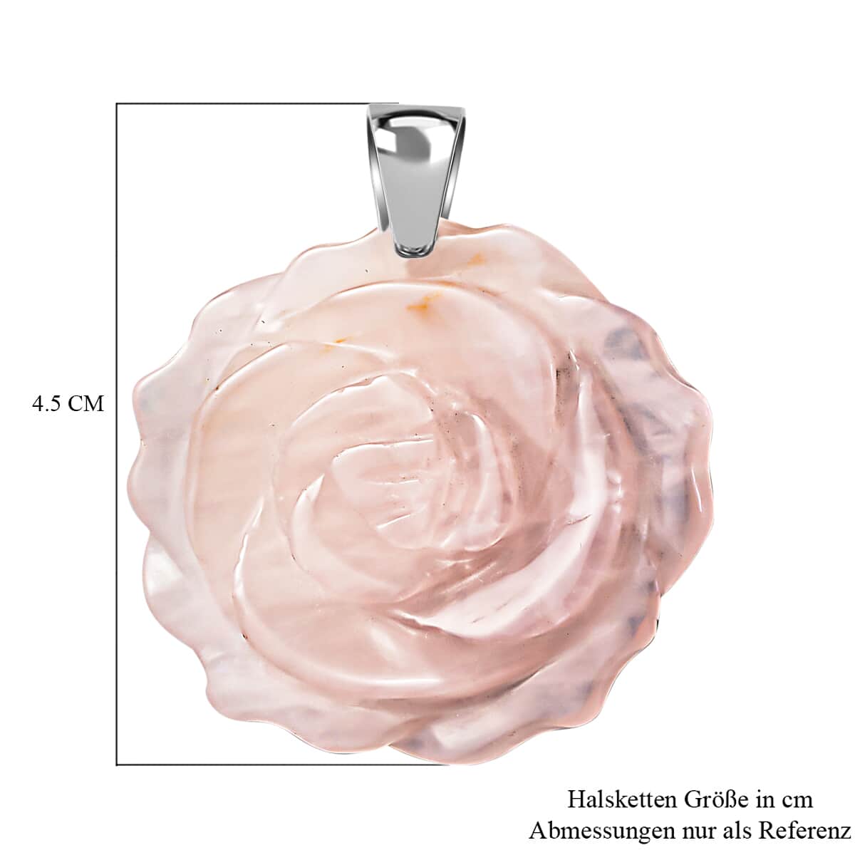 Galilea Rose Quartz Carved Rose Pendant with Choker Necklace 15 Inches in Stainless Steel 55.00 ctw image number 4