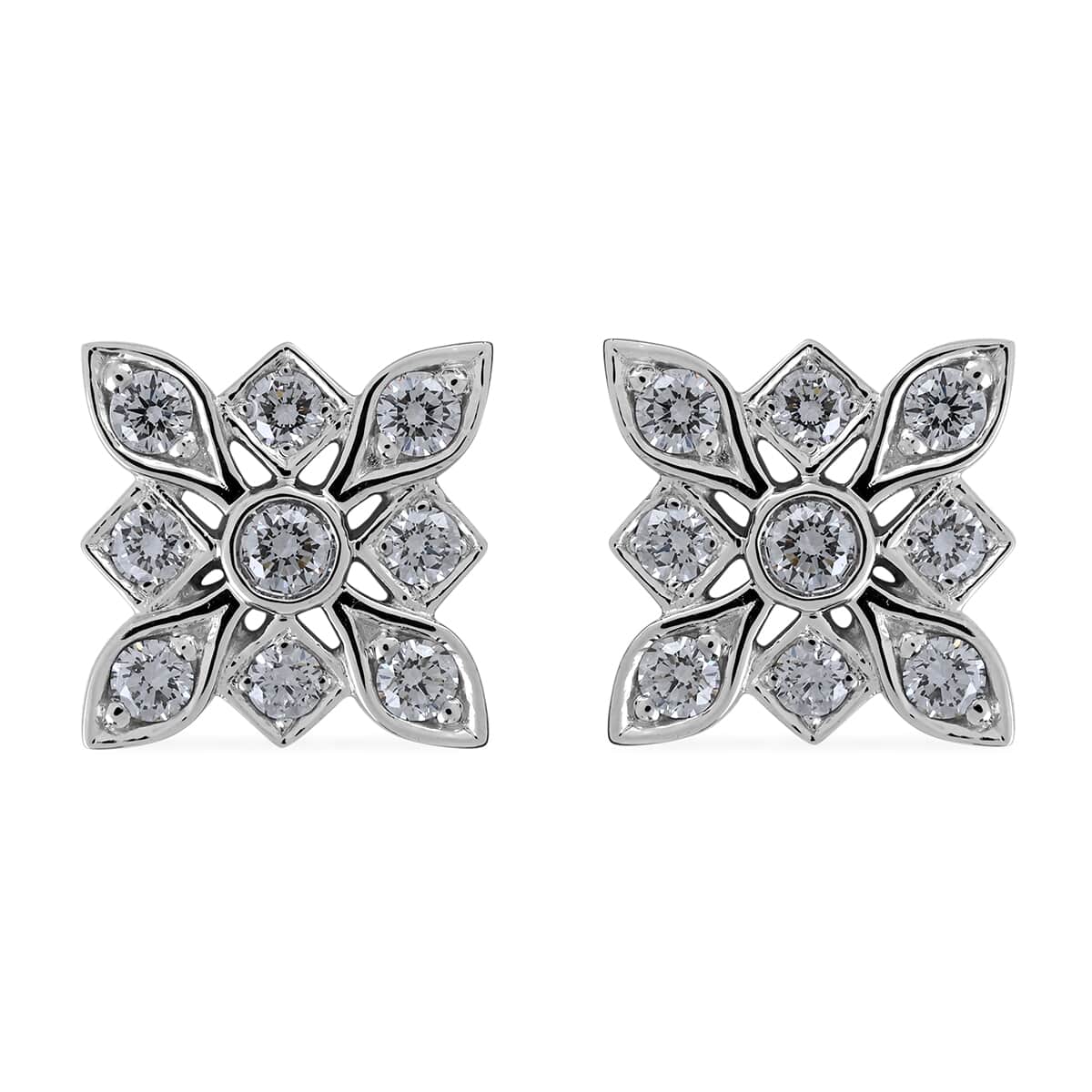 IGI Certified Rhapsody 950 Platinum E-F VS Diamond Flower Stud Earrings 5.94 Grams 1.00 ctw image number 0