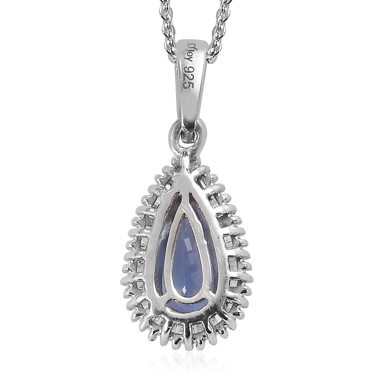 Elongated Tanzanite and Diamond Pendant Necklace 20 Inches in Platinum Over Sterling Silver 1.25 ctw image number 4