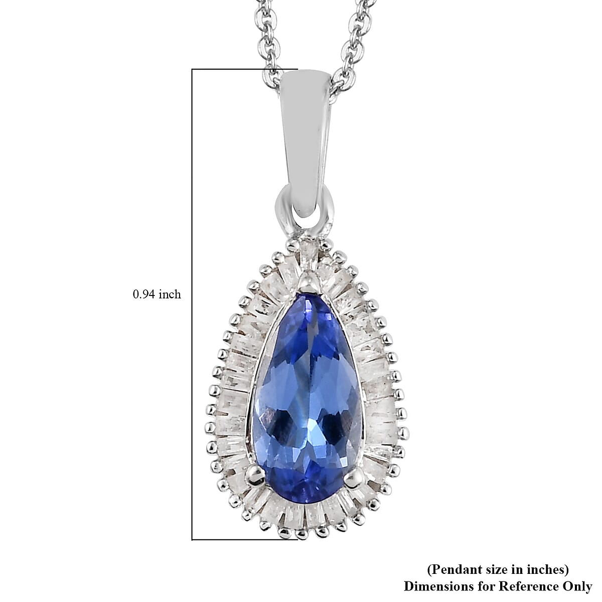 Elongated Tanzanite and Diamond Pendant Necklace 20 Inches in Platinum Over Sterling Silver 1.25 ctw image number 5