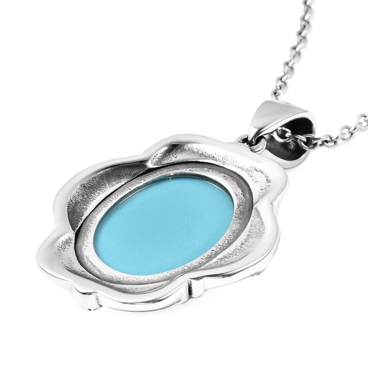 Blue Howlite Carved Rose Pendant Necklace 20 Inches in Stainless Steel 20.00 ctw image number 4