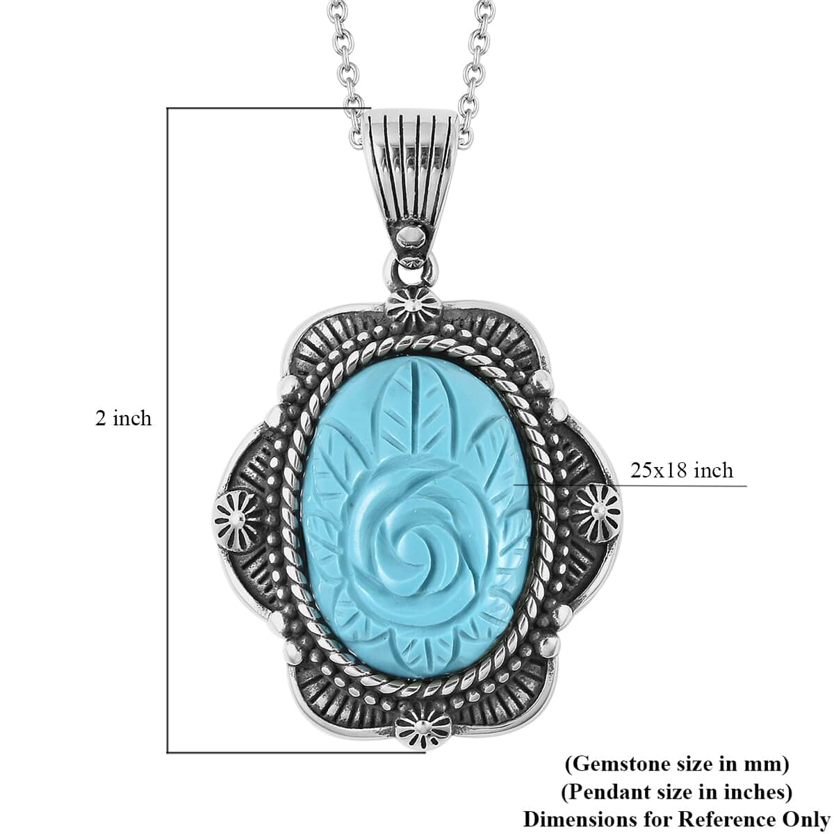 Blue Howlite Carved Rose Pendant Necklace 20 Inches in Stainless Steel 20.00 ctw image number 5