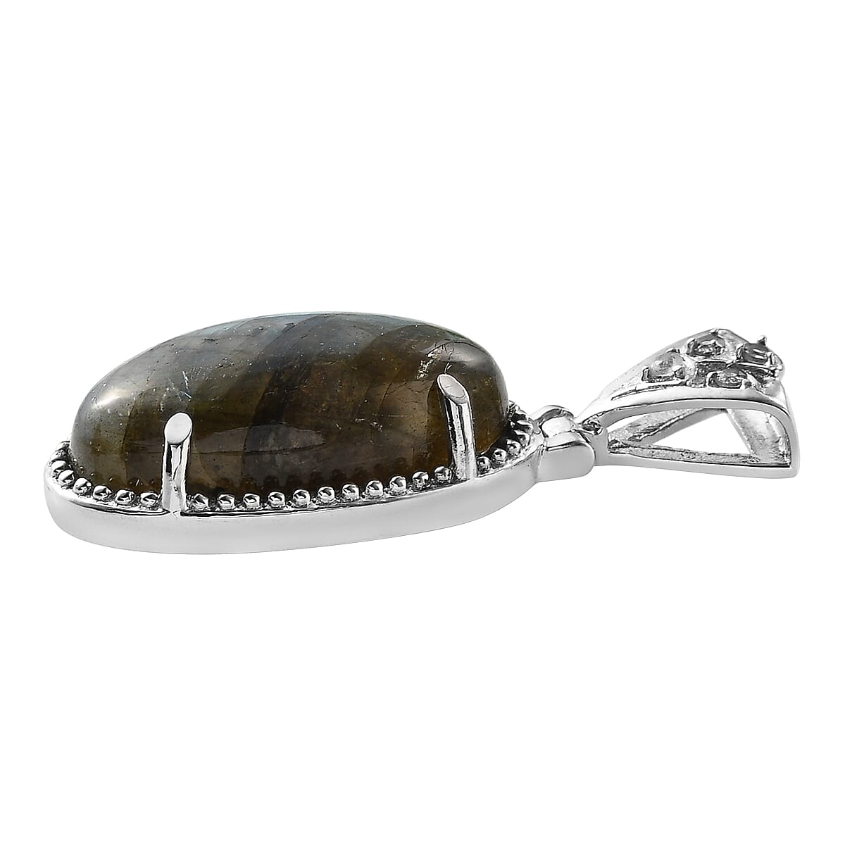 Malagasy Labradorite and Peridot Solitaire Pendant in Stainless Steel 10.25 ctw