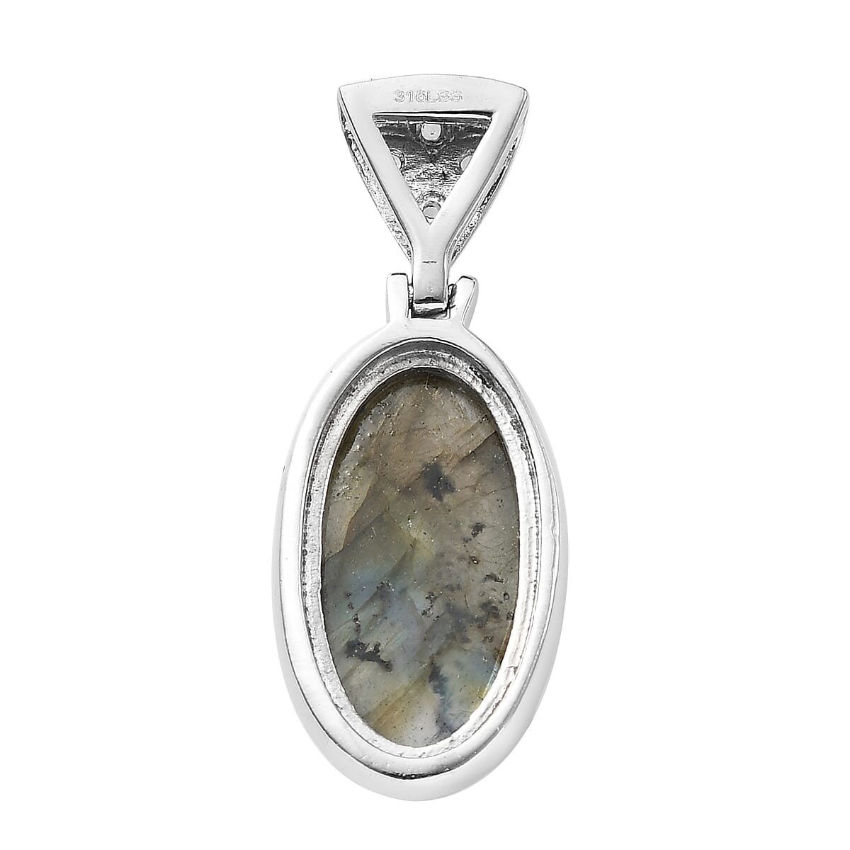 Malagasy Labradorite and Peridot Solitaire Pendant in Stainless Steel 10.25 ctw