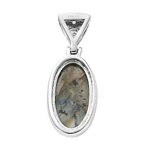 Malagasy Labradorite and Peridot Solitaire Pendant in Stainless Steel 10.25 ctw