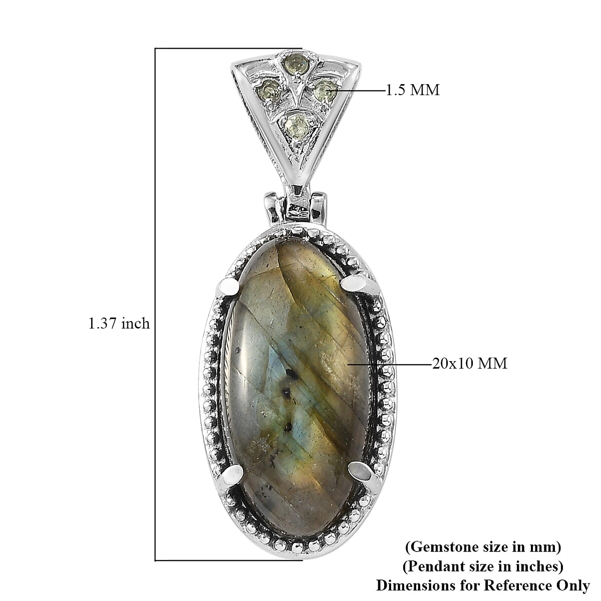 Malagasy Labradorite and Peridot Solitaire Pendant in Stainless Steel 10.25 ctw