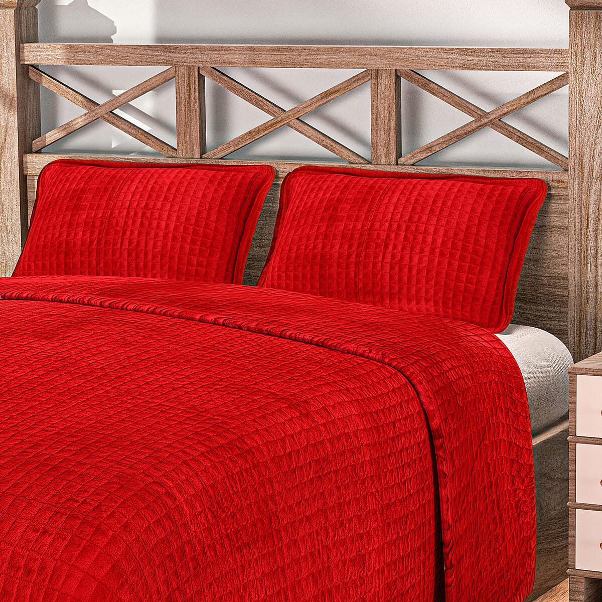 Homesmart Red Ultra Soft Crystal Velvet 3pcs Comforter Set - Queen image number 1