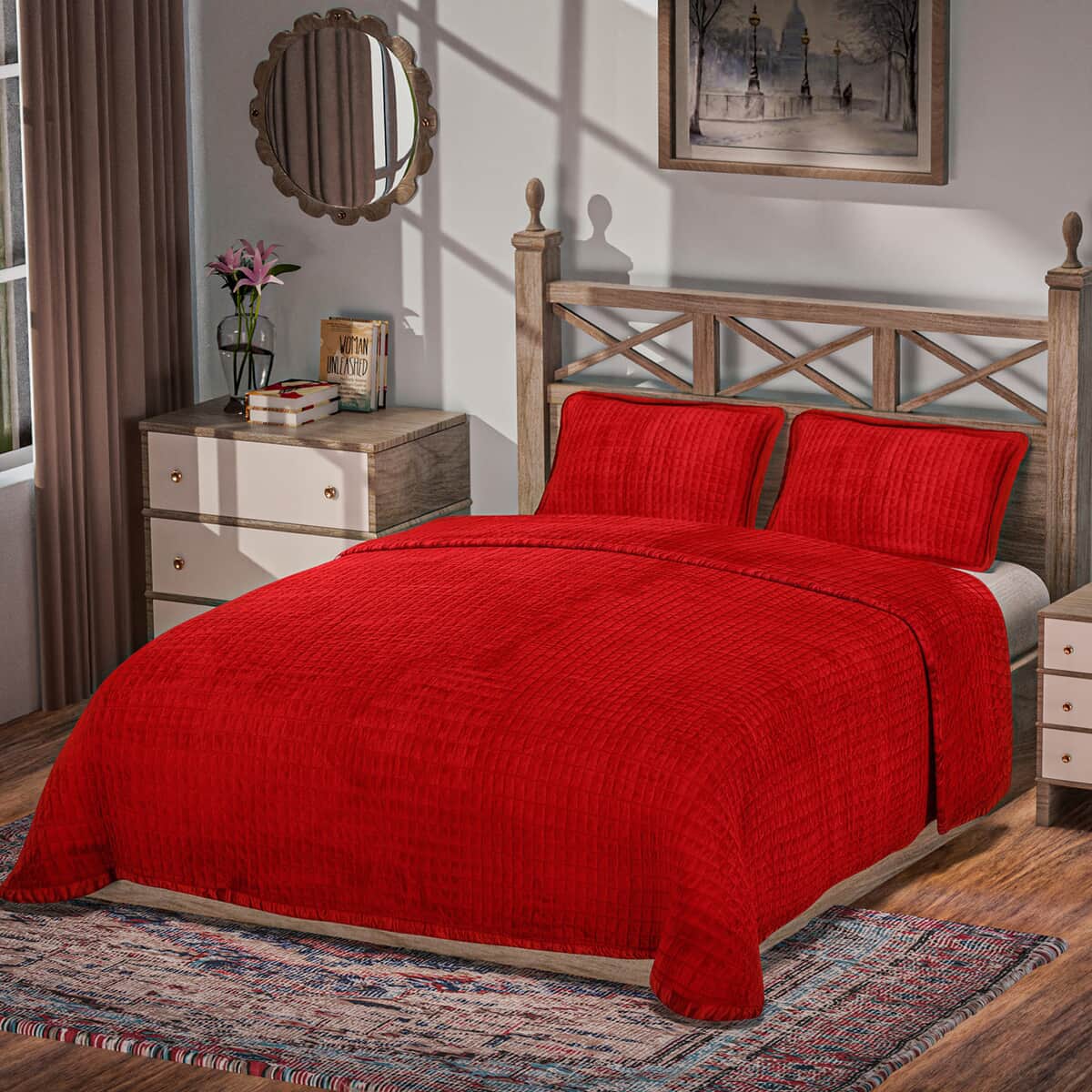 Homesmart Red Ultra Soft Crystal Velvet 3pcs Comforter Set - King image number 0