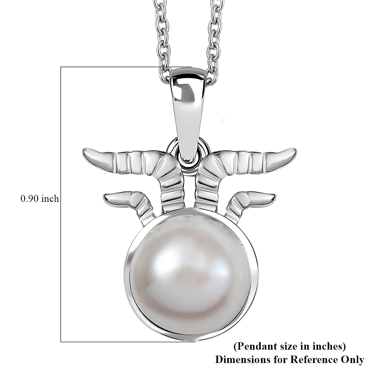 Freshwater Pearl Capricorn Zodiac Pendant Necklace (18 Inches) in Platinum Over Sterling Silver