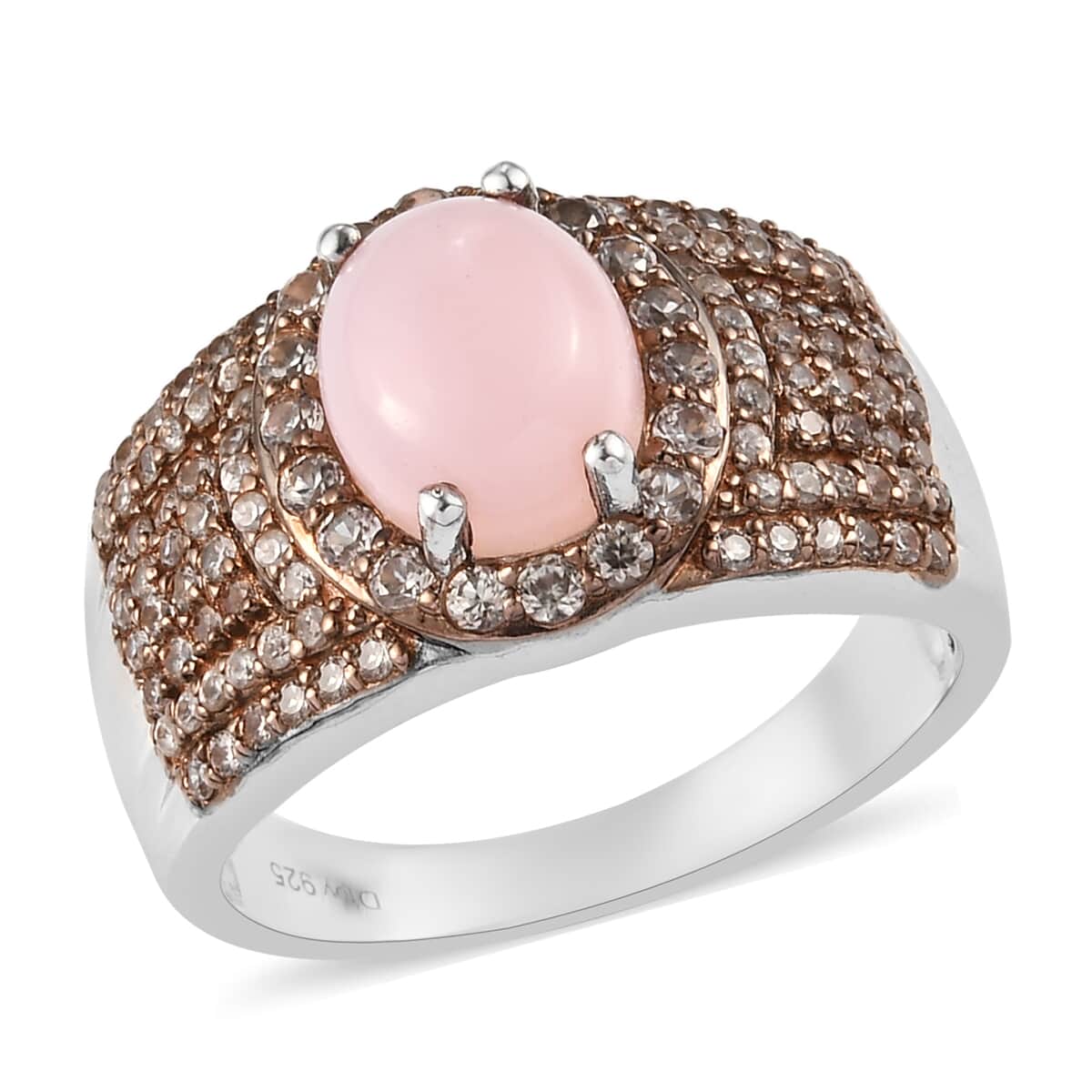 Peruvian Pink Opal, Natural Champagne Zircon Ring in Platinum Over Sterling Silver (Size 12.0) 3.80 ctw image number 0